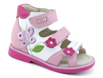 056-411 (22-30) Бос (Bos), сандалии детские профилактические открытые, кожа, розовый, белый 